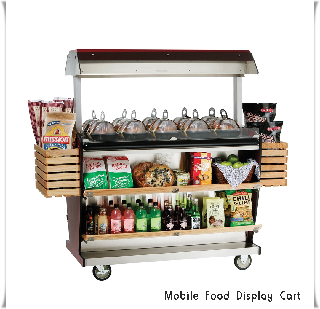 Mobile Food Display Cart - Versatile rolling cart for snacks and beverages