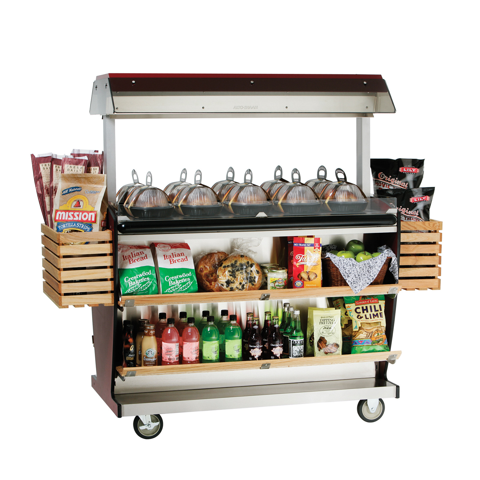 Mobile Food Display Cart - Versatile rolling cart for snacks and beverages