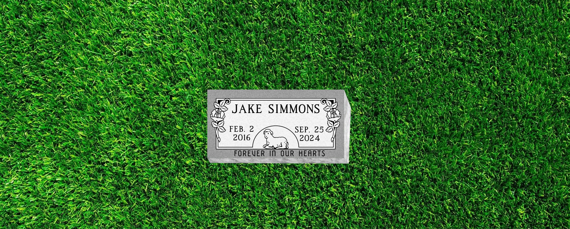 24"X12"X4" Flat Grass Marker With Sheep and Flower Design.