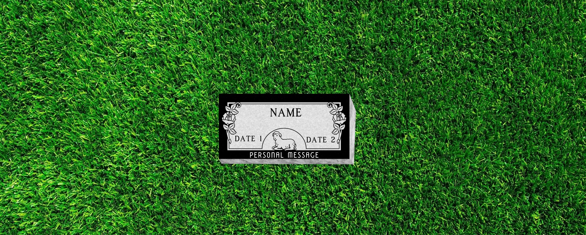 24"X12"X4" Flat Grass Marker With Sheep and Flower Design.