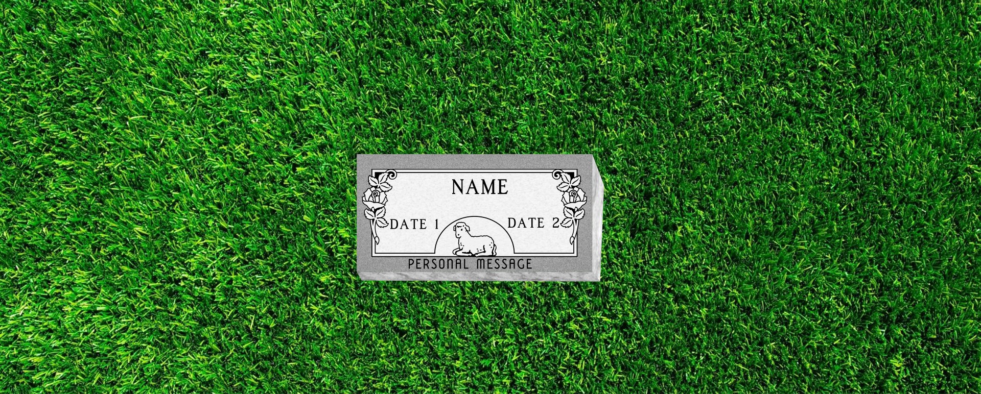 24"X12"X6" Beveled Grass Marker With Sheep and Flower Design.