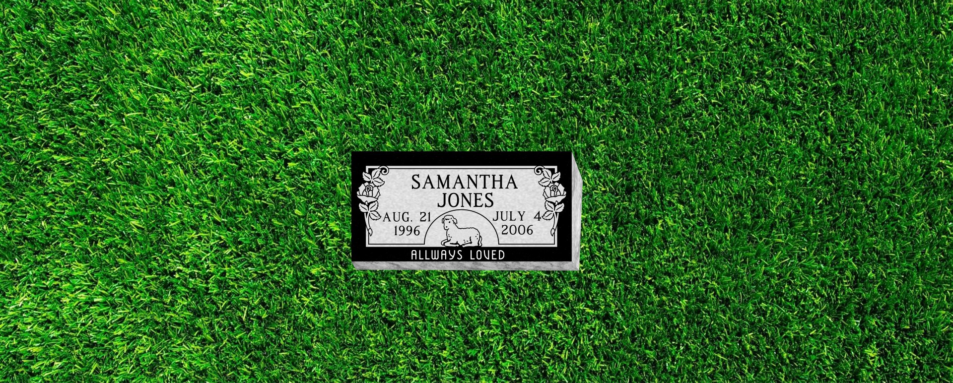 24"X12"X6" Beveled Grass Marker With Sheep and Flower Design.