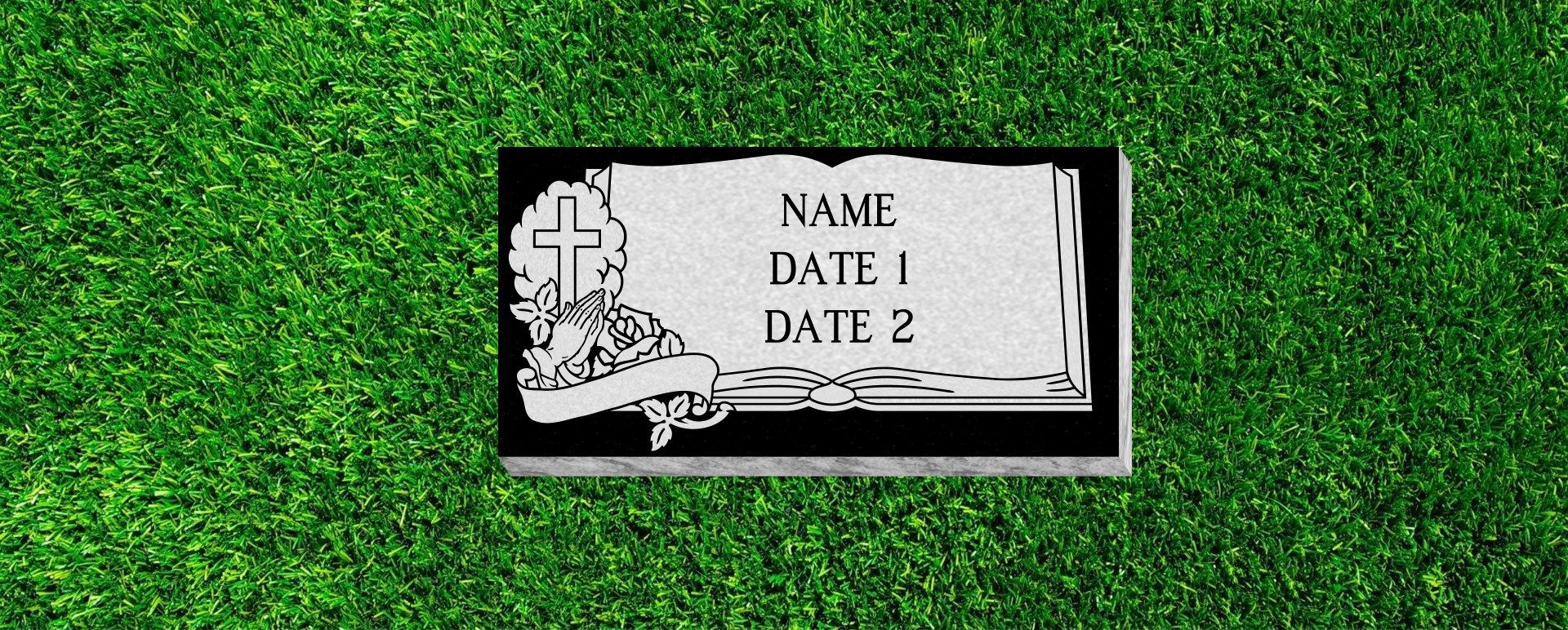 24x12x4 Flat Grass Marker with Cross and book
