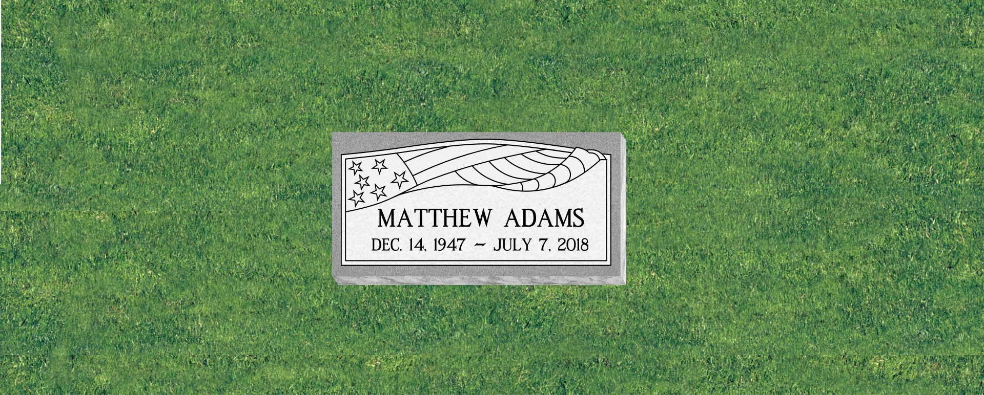 24x12x4 Flat Grass Marker with American Flag Panel