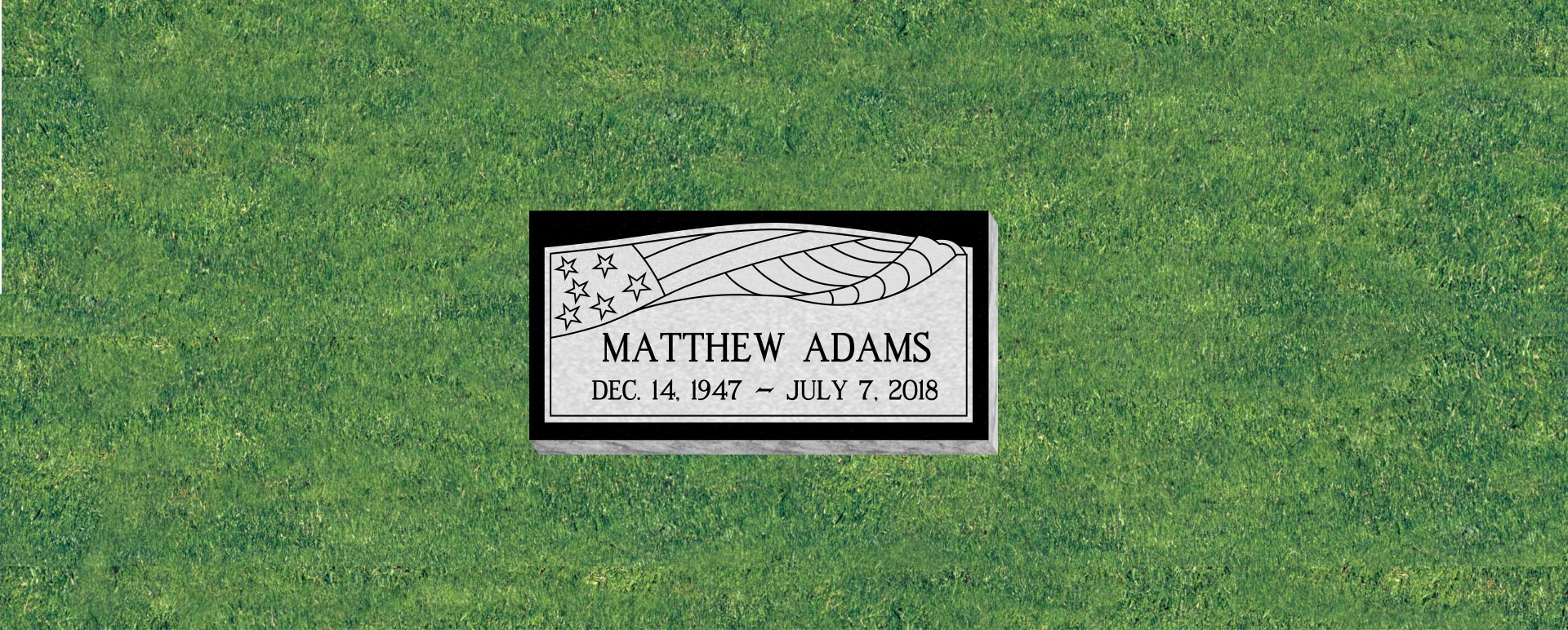 24x12x4 Flat Grass Marker with American Flag Panel