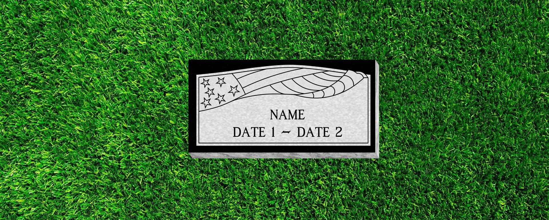 24x12x4 Flat Grass Marker with American Flag Panel
