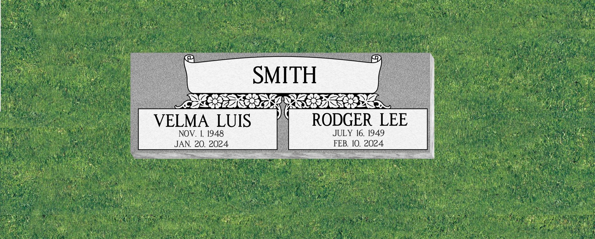 36X12X4 Flat Grass Companion Marker with Wild Rose Scroll