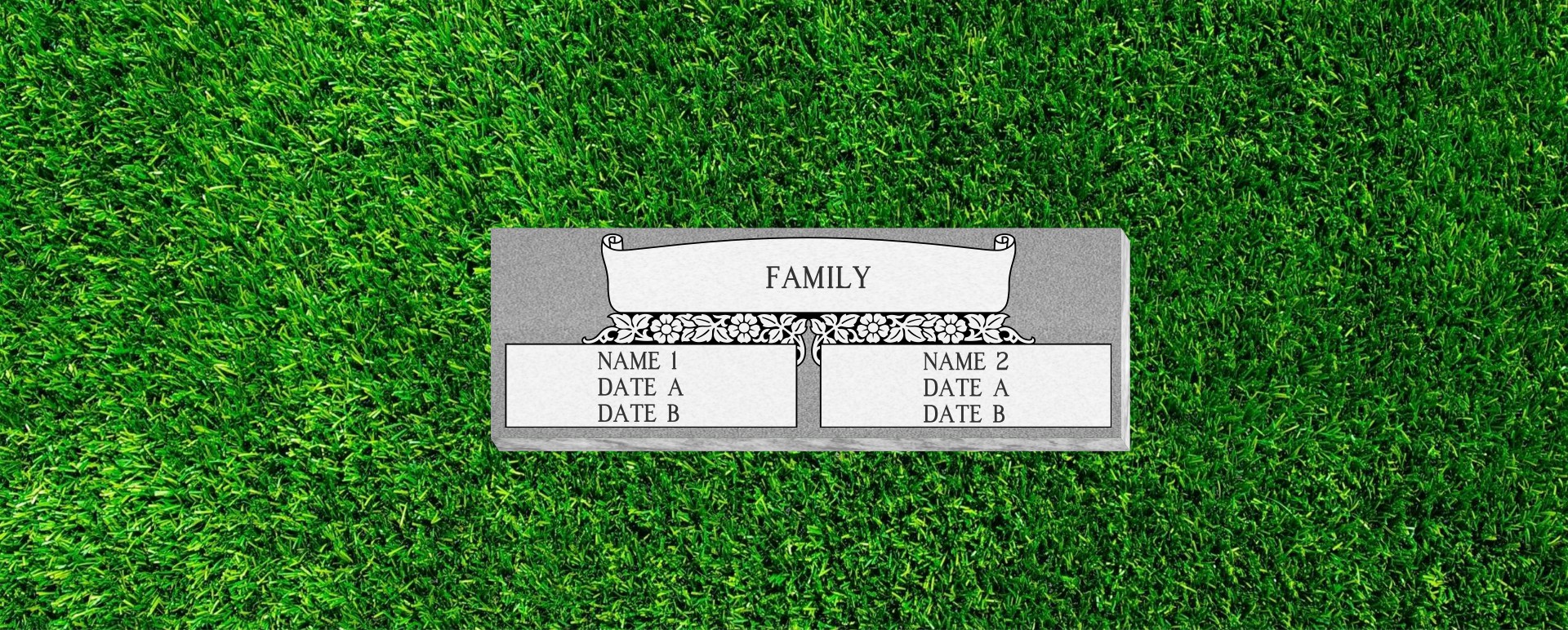 36X12X4 Flat Grass Companion Marker with Wild Rose Scroll