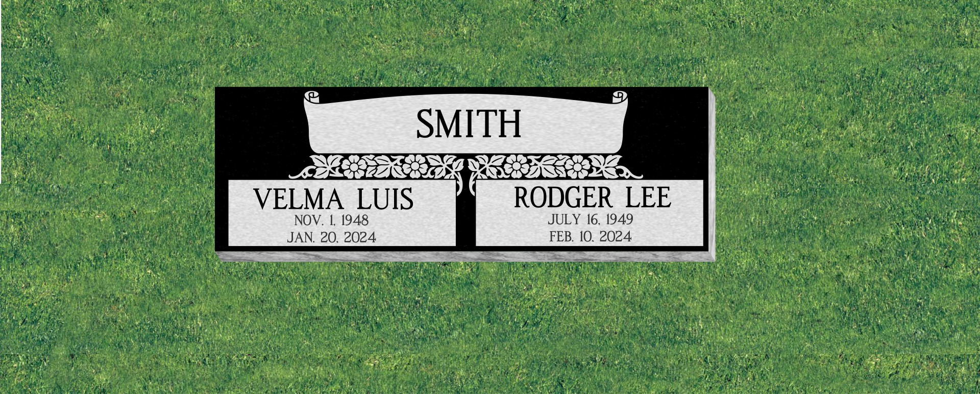 36X12X4 Flat Grass Companion Marker with Wild Rose Scroll