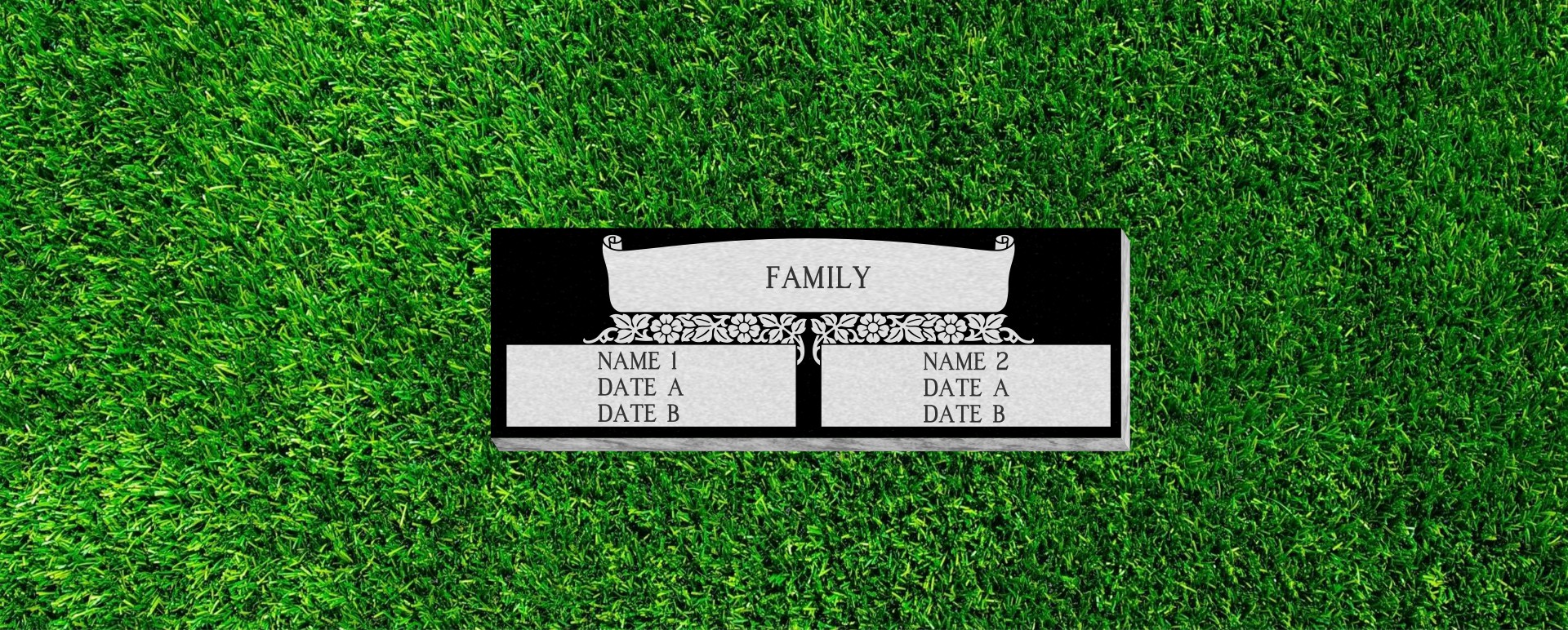 36X12X4 Flat Grass Companion Marker with Wild Rose Scroll