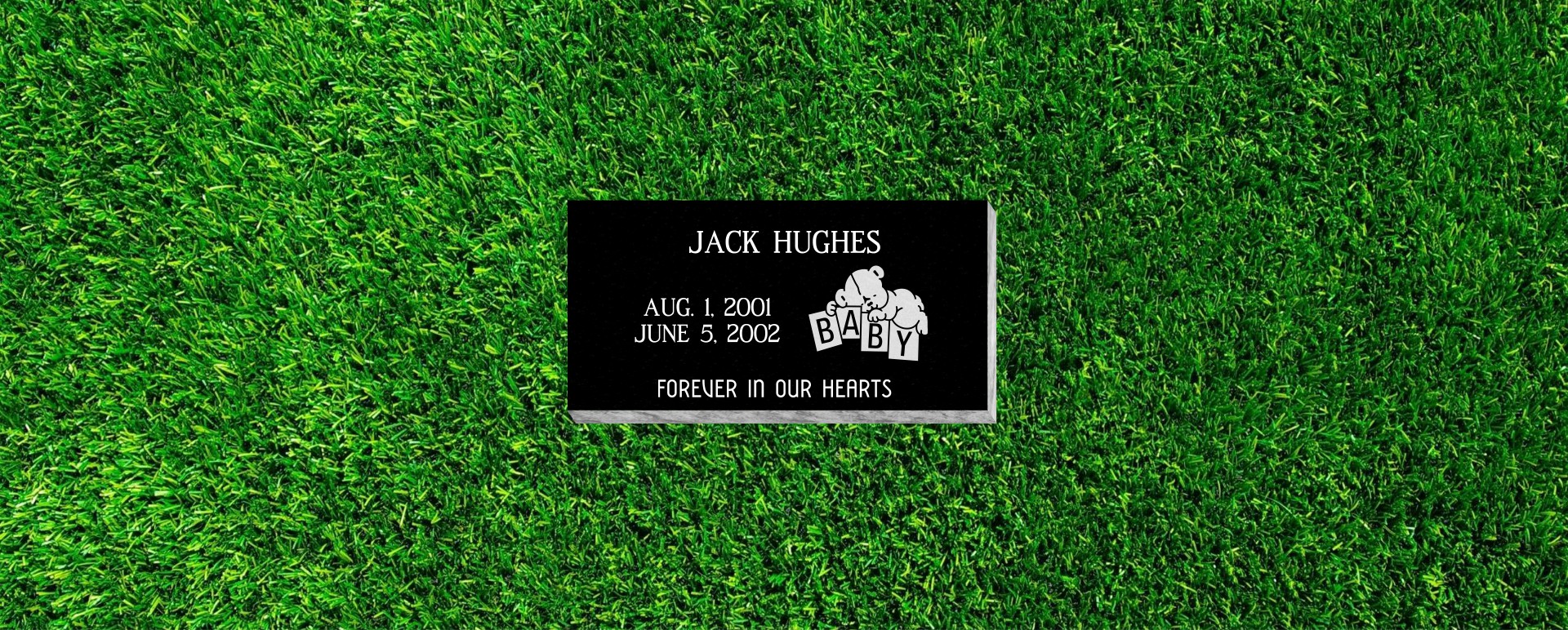 24x12x4 Flat Grass Marker with Baby Block Teddy Bear