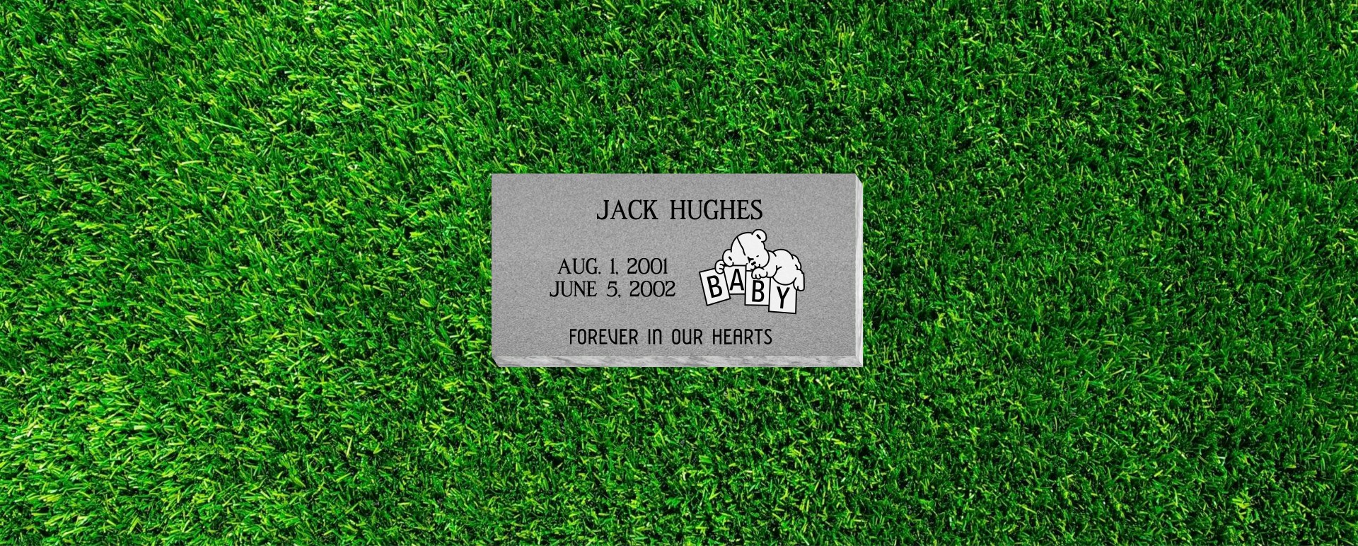 24x12x4 Flat Grass Marker with Baby Block Teddy Bear