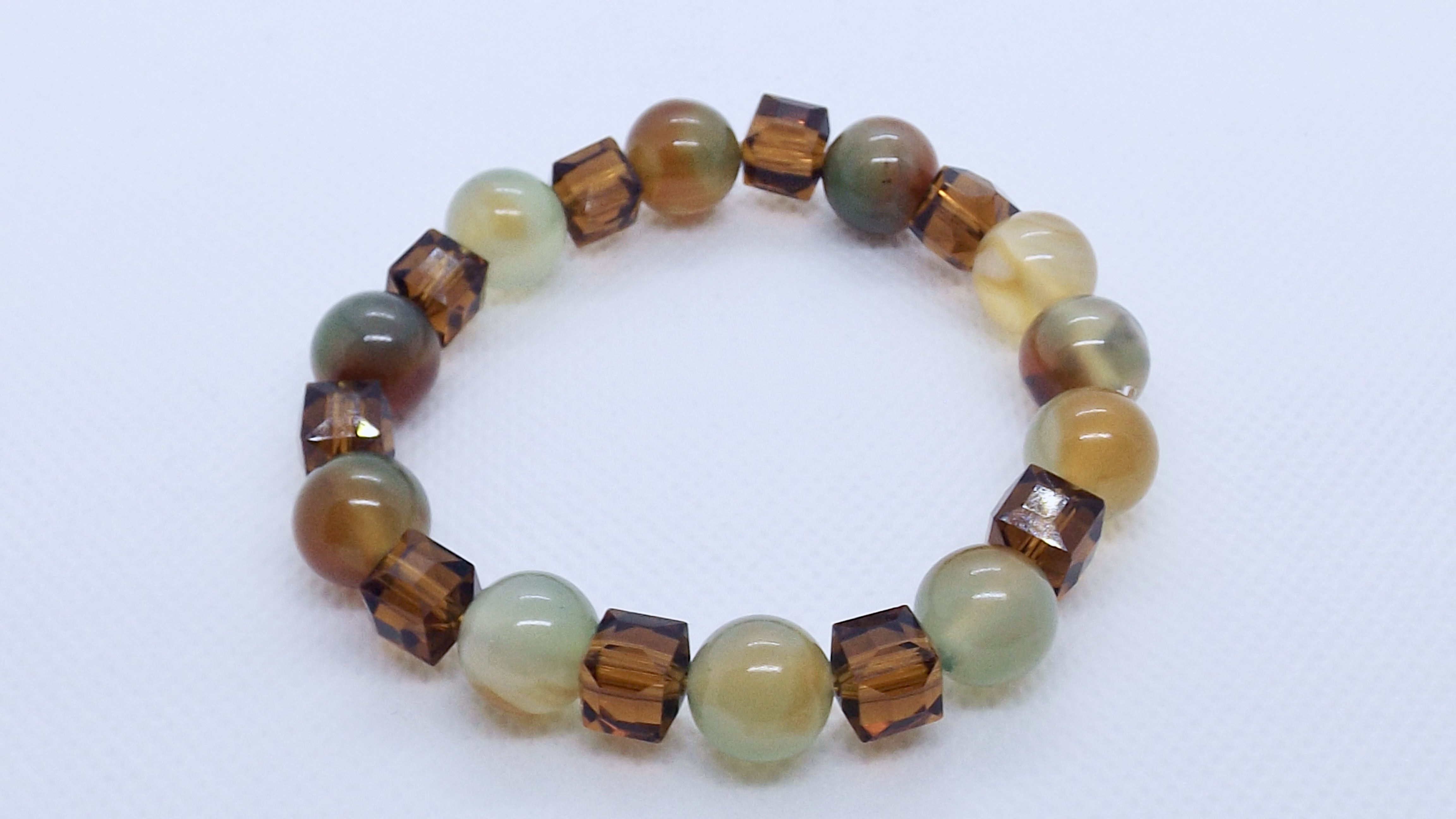 Brown-Green Stripe Agate Onyx Beaded Bracelet