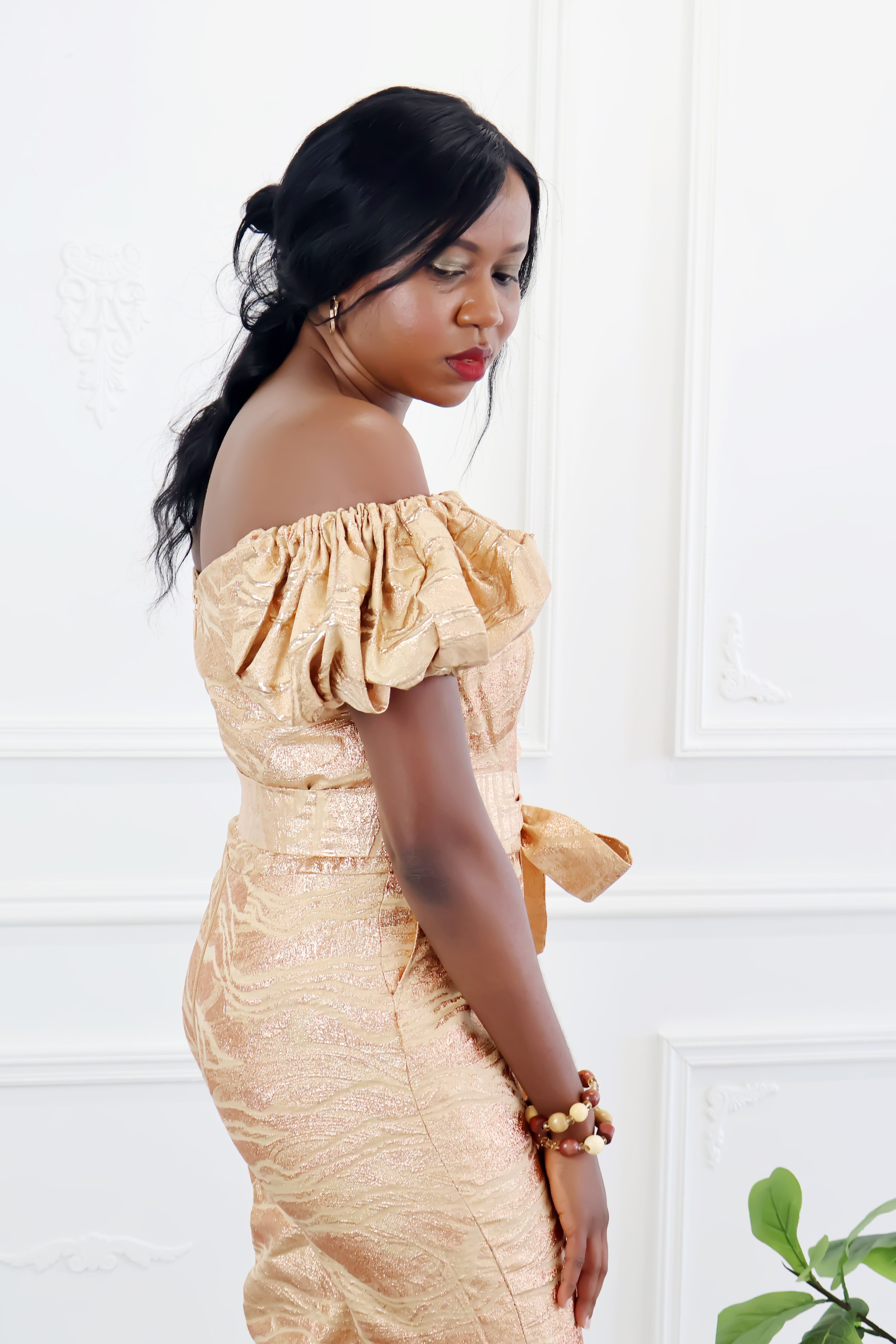 Off Shoulder Jumpsuit with Puff Sleeves