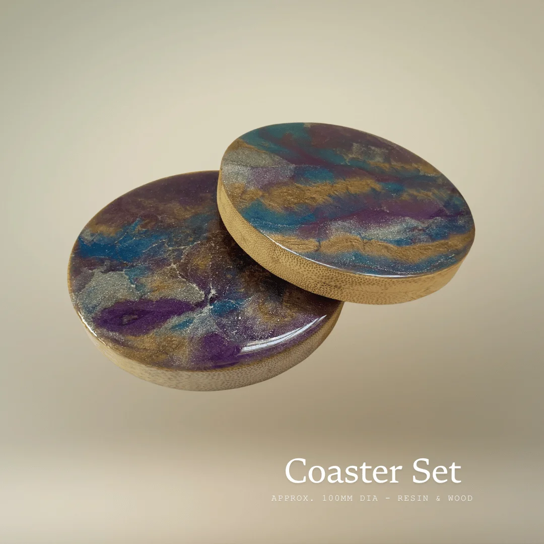 Resin and Wood Coaster Set