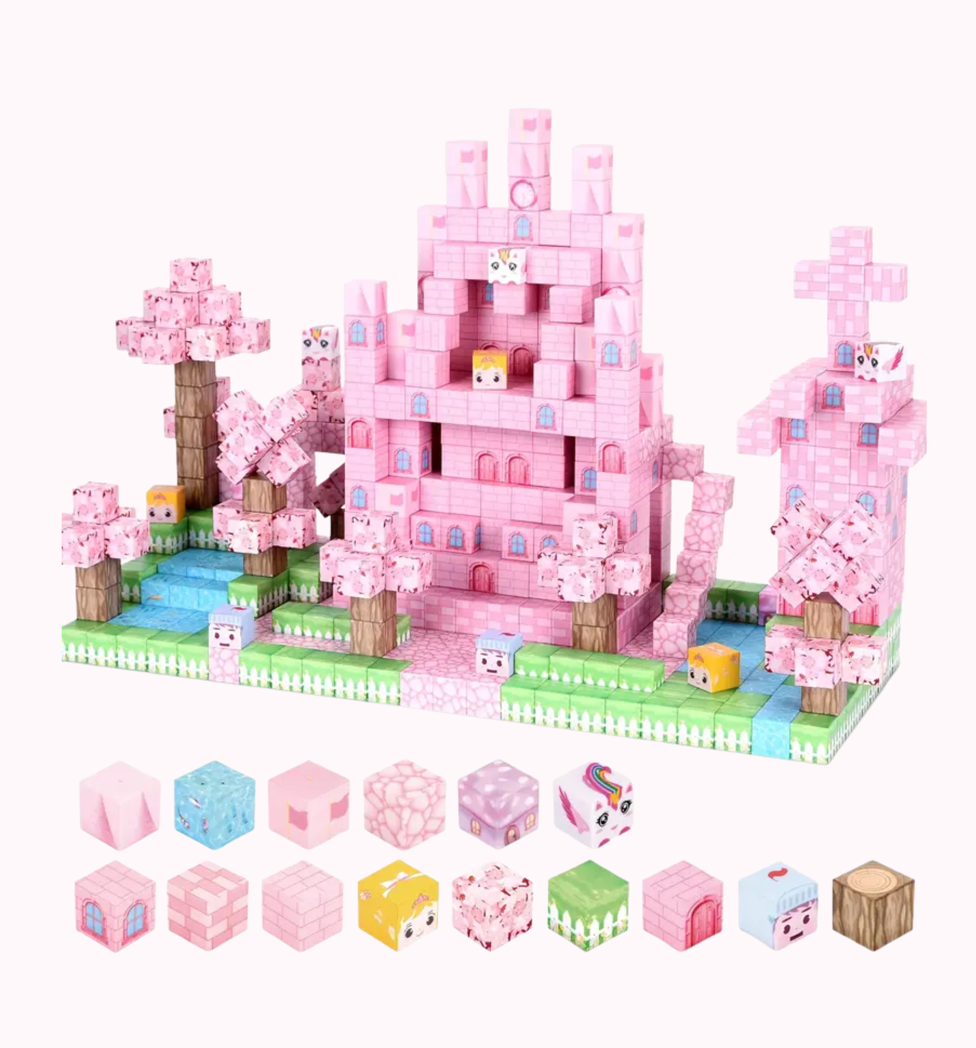 Rožiniai magnetiniai statybos blokeliai "Pink dreamy world"