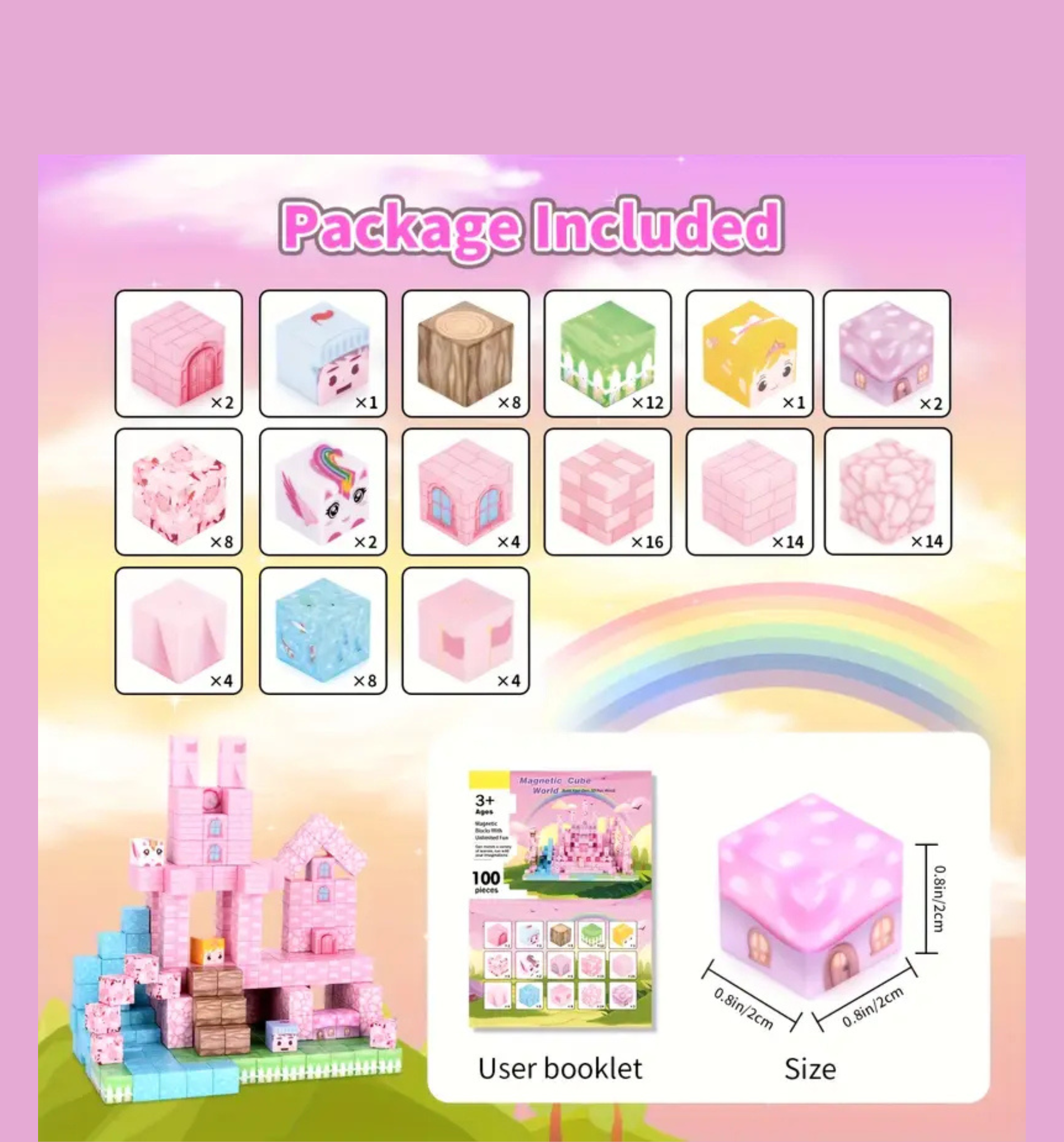 Rožiniai magnetiniai statybos blokeliai "Pink dreamy world"