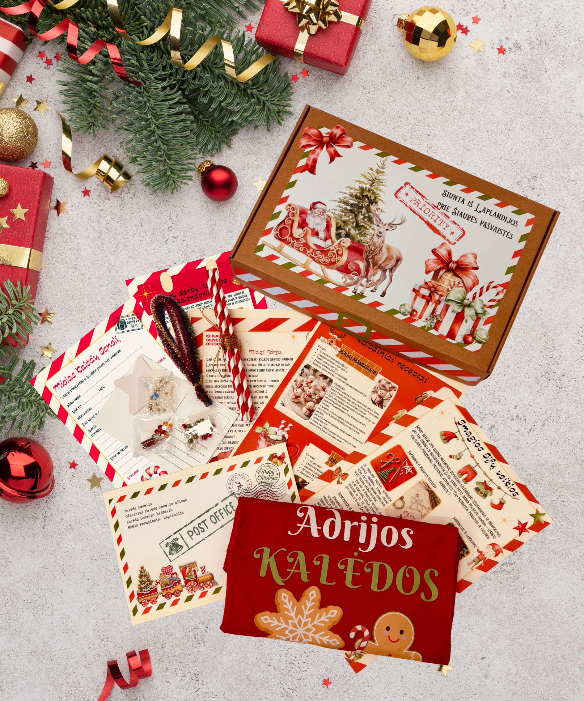 KALĖDŲ SENELIO PAŠTAS. Rinkinys su vardiniais marškinėliais