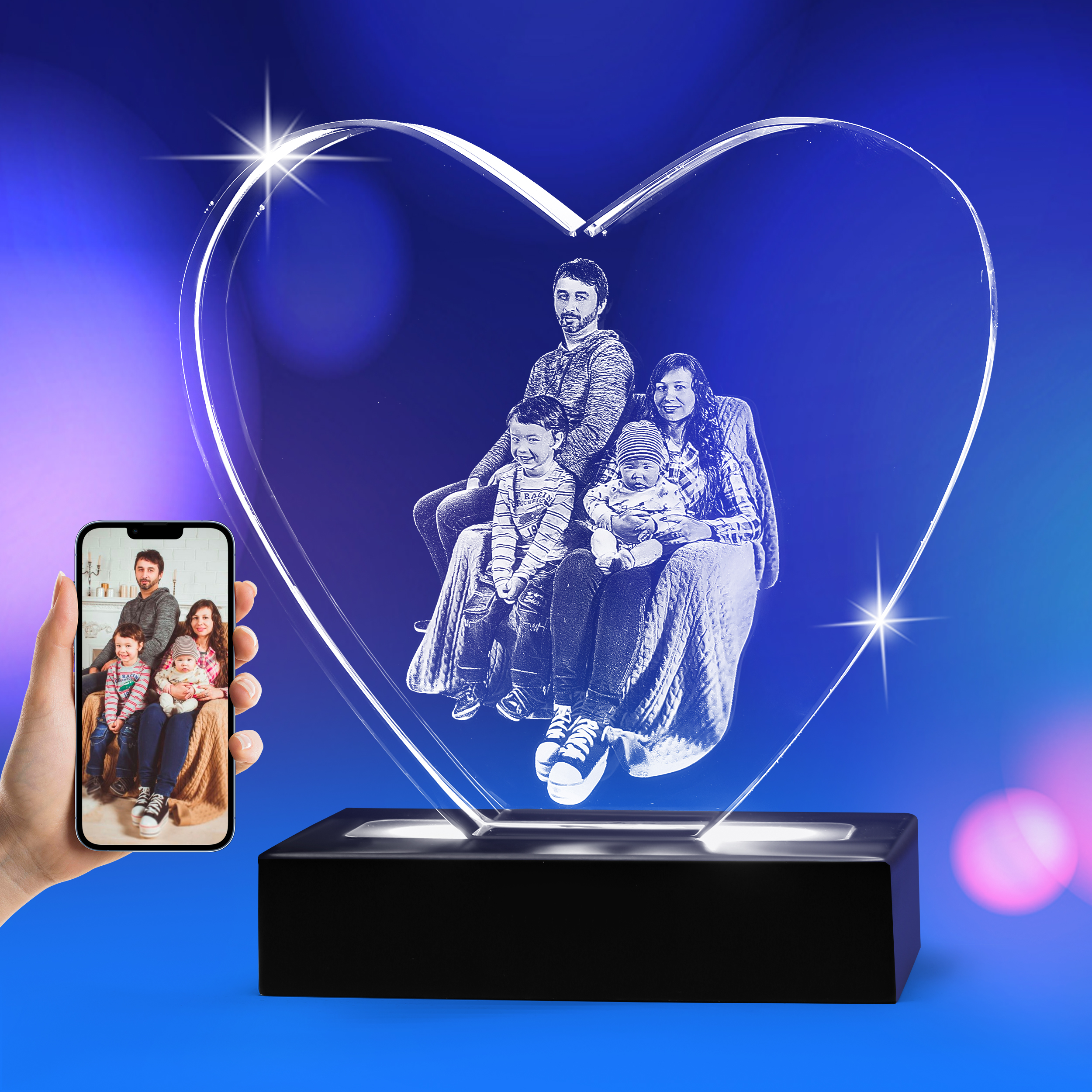 3D Crystal Engraved Keepsakes-Heart Shape