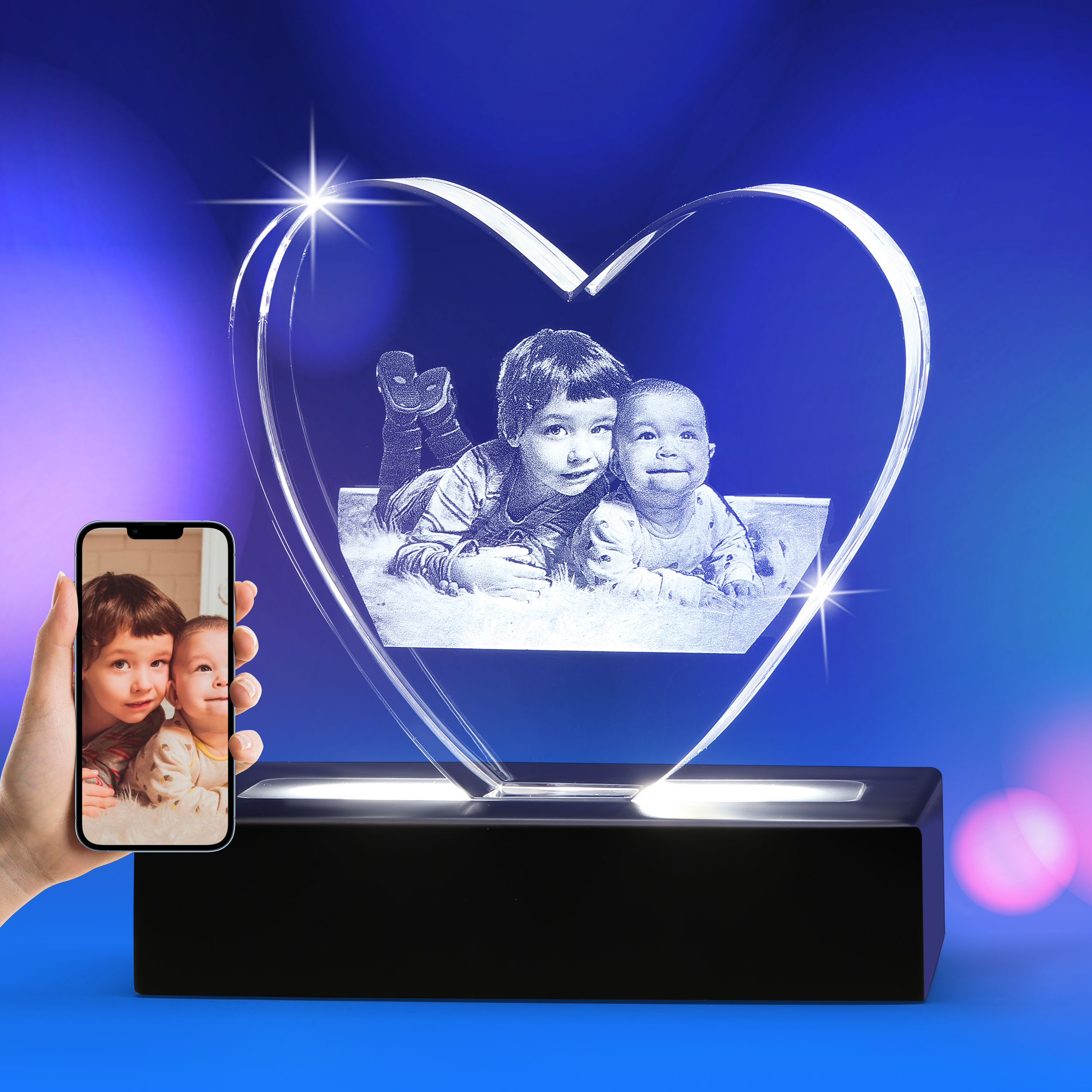 3D Crystal Engraved Keepsakes-Heart Shape