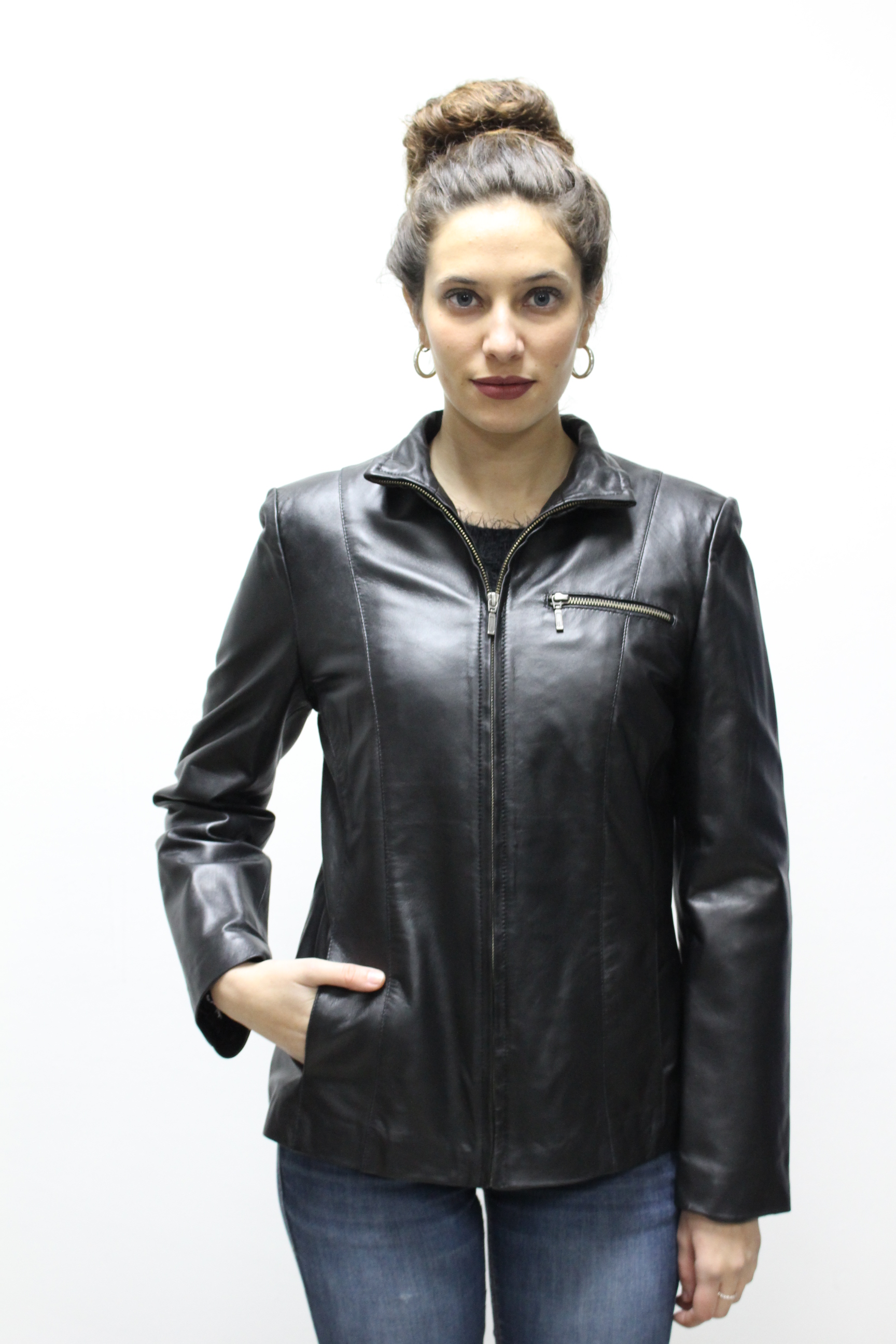 3015 - CHAQUETA MUJER NAPA MARRON OSCURO