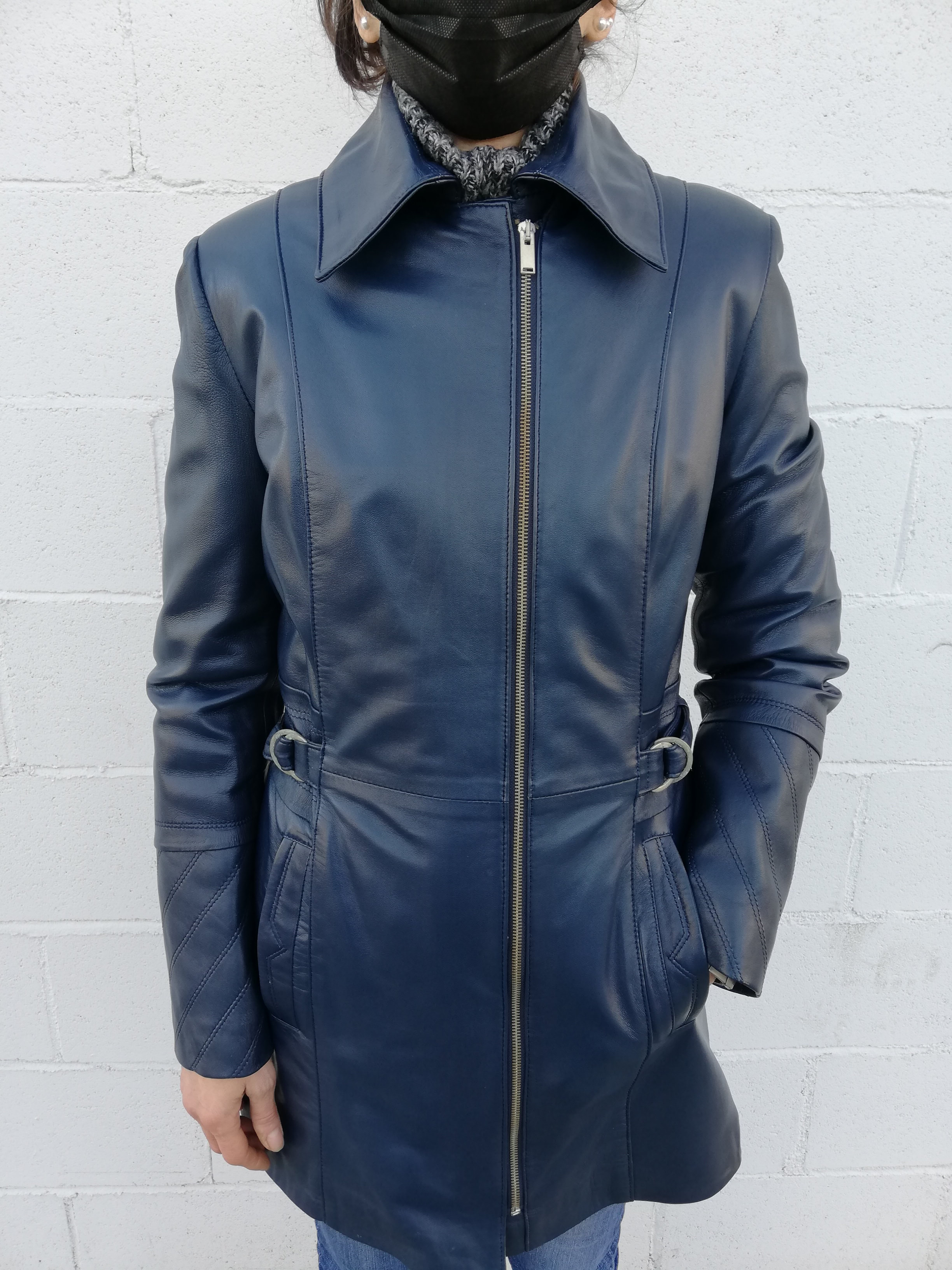 CHA - ABRIGO MUJER NAPA AZUL AJUSTABLE EN CINTURA