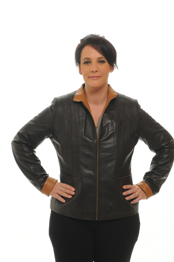 PANDO - CHAQUETA MUJER NAPA MARRON CONTRASTE CAMEL