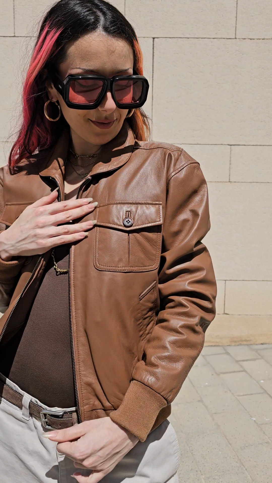 7201 CRISTINA - CAZADORA MUJER CAMEL CON BOLSILLO EN EL PECHO