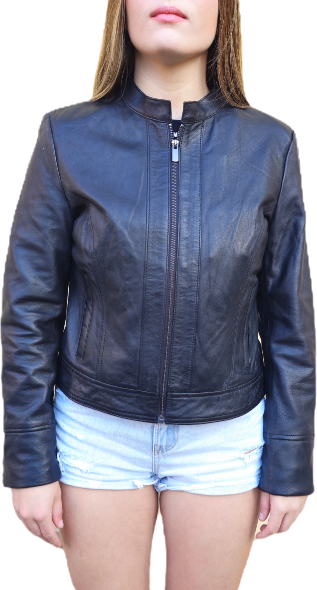 031009 -Chaqueta de cuero negro basica ideal para cualquier ocasion 
