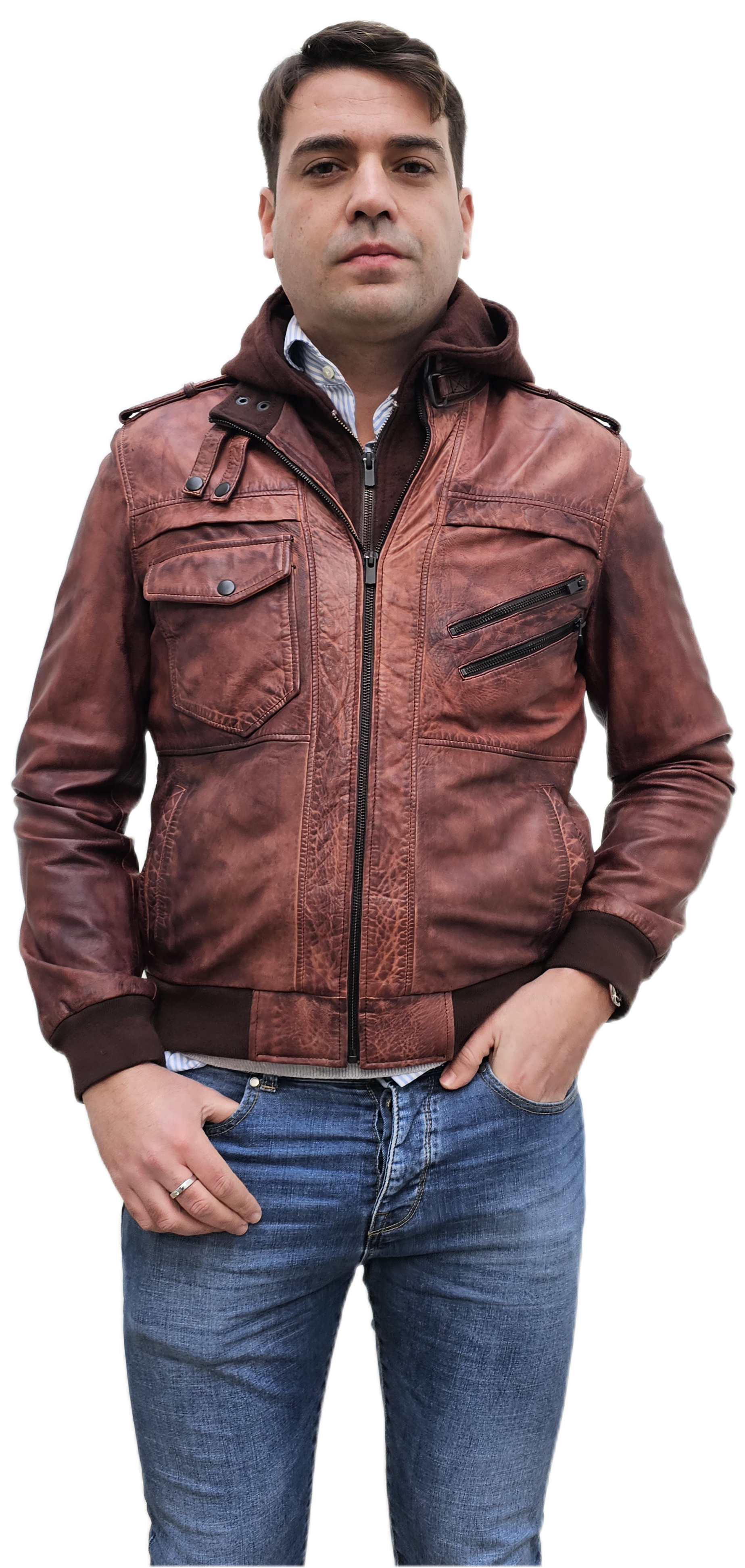33605 - Chaqueta de cuero marrón