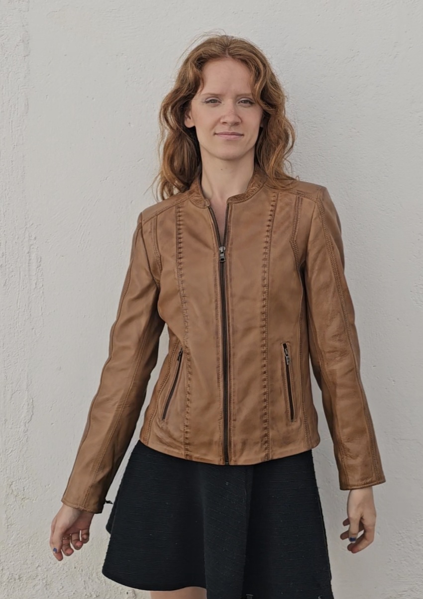 ZOE  -  Chaqueta de cuero color camel 