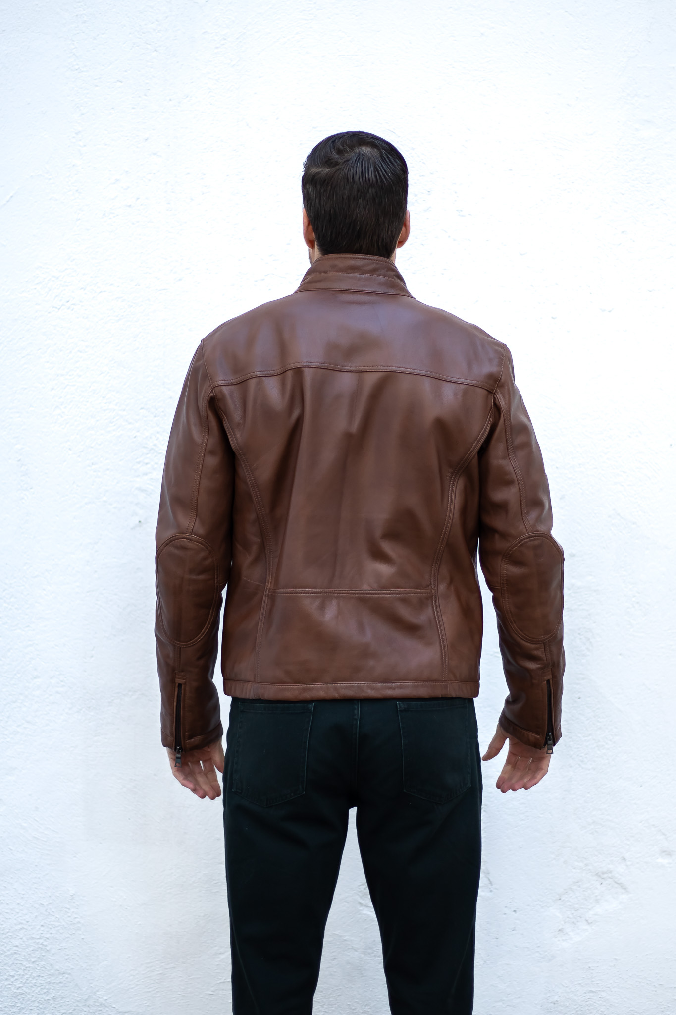 223146 - Cazadora hombre de cuero marron claro con vistas en camel