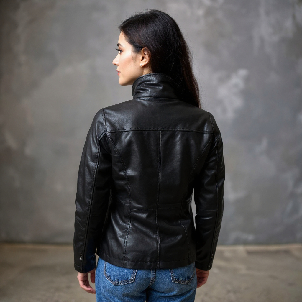 Cazadora de cuero negra con pechera desmontable