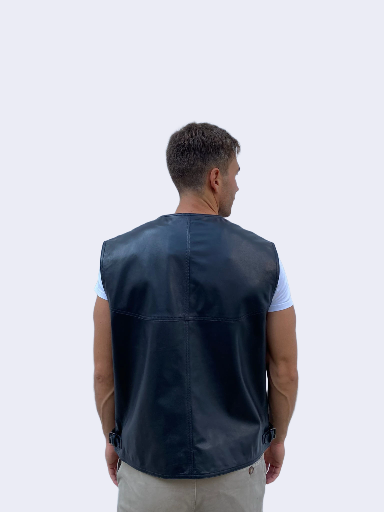 Chaleco de cuero negro tipo reporter