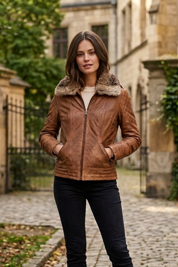 3341 - CHAQUETA PIEL NAPA COLOR MARRON CUELLO DESMONTABLE