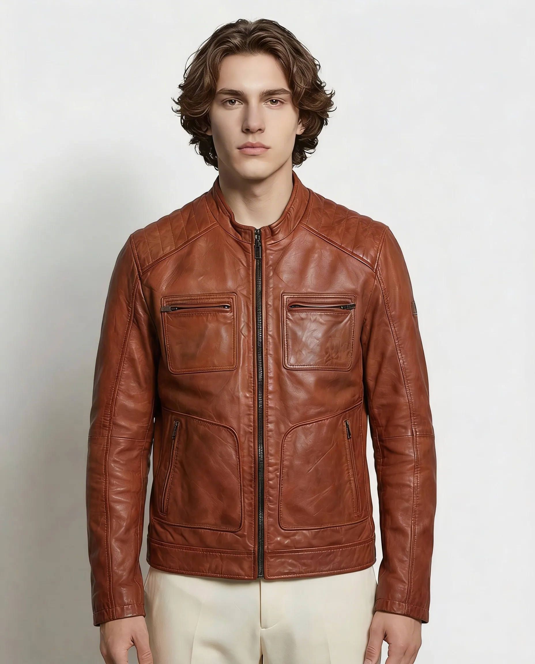 33008 - Chaqueta de cuero anaranjado