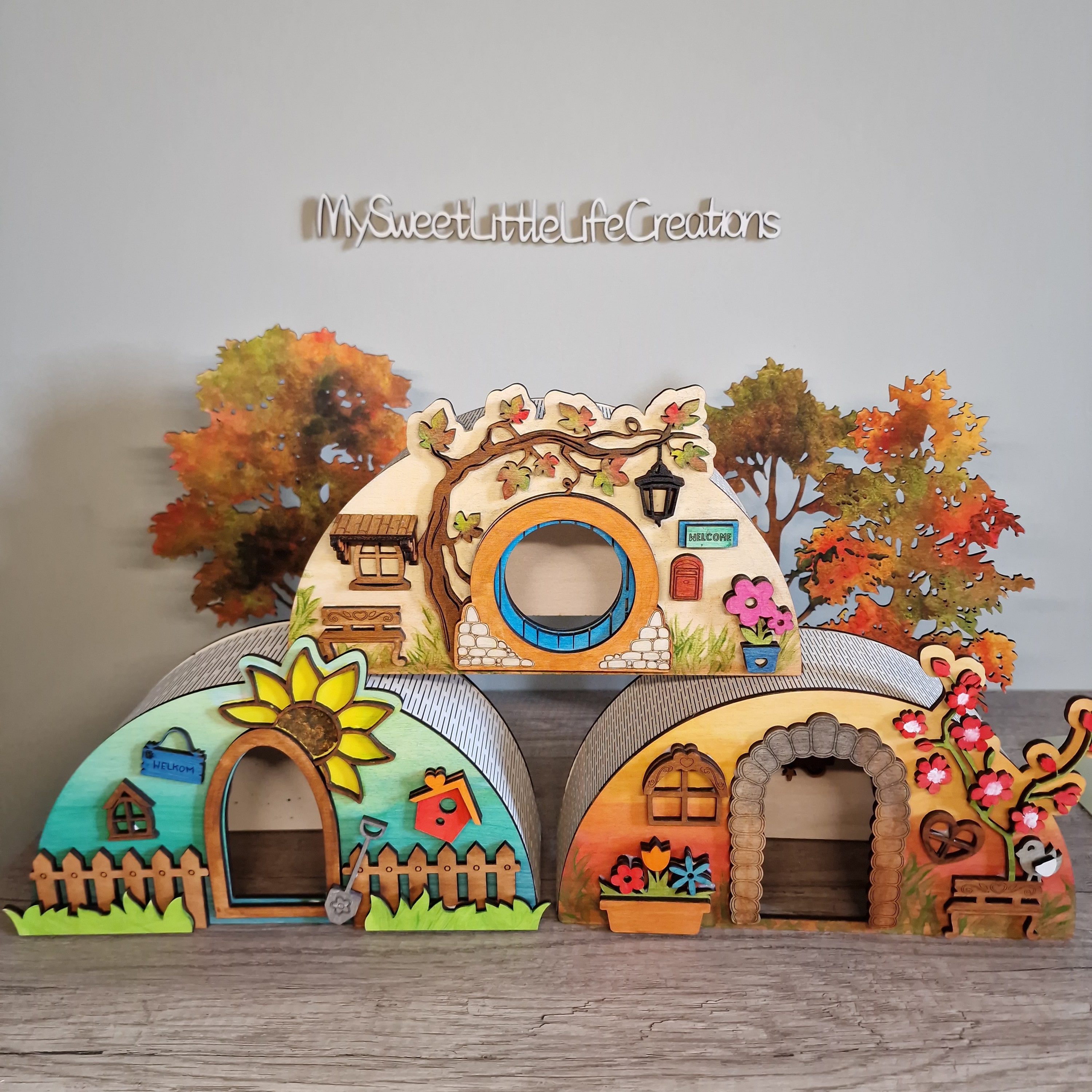 Set van 3 hobbithuisjes 