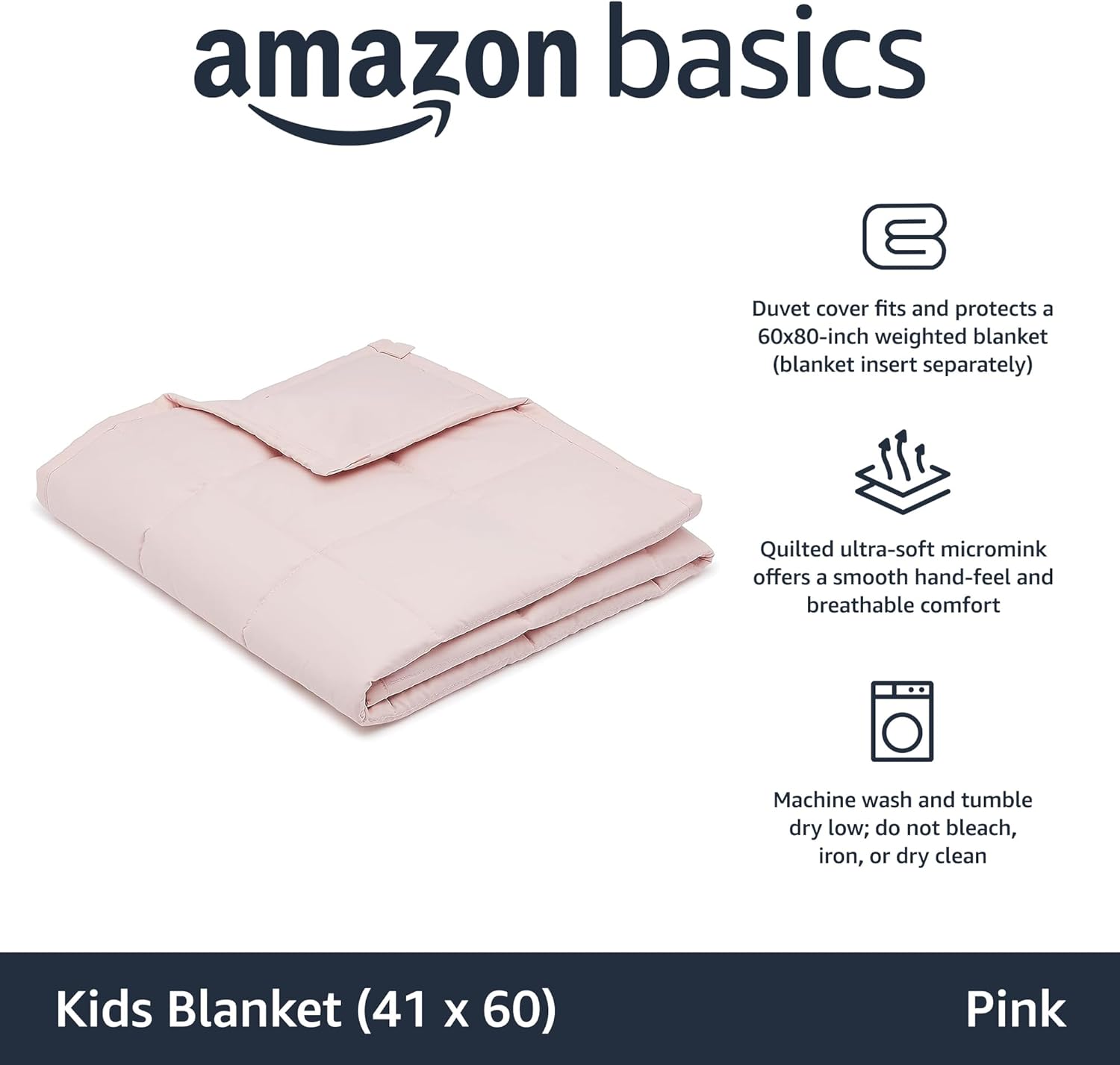 Amazon Basics Kinder-Gewichtsdecke aus Baumwolle Beschwerungsdecke, 4,5 kg, 104 x 152 cm, Rosa - Inkl. Versand