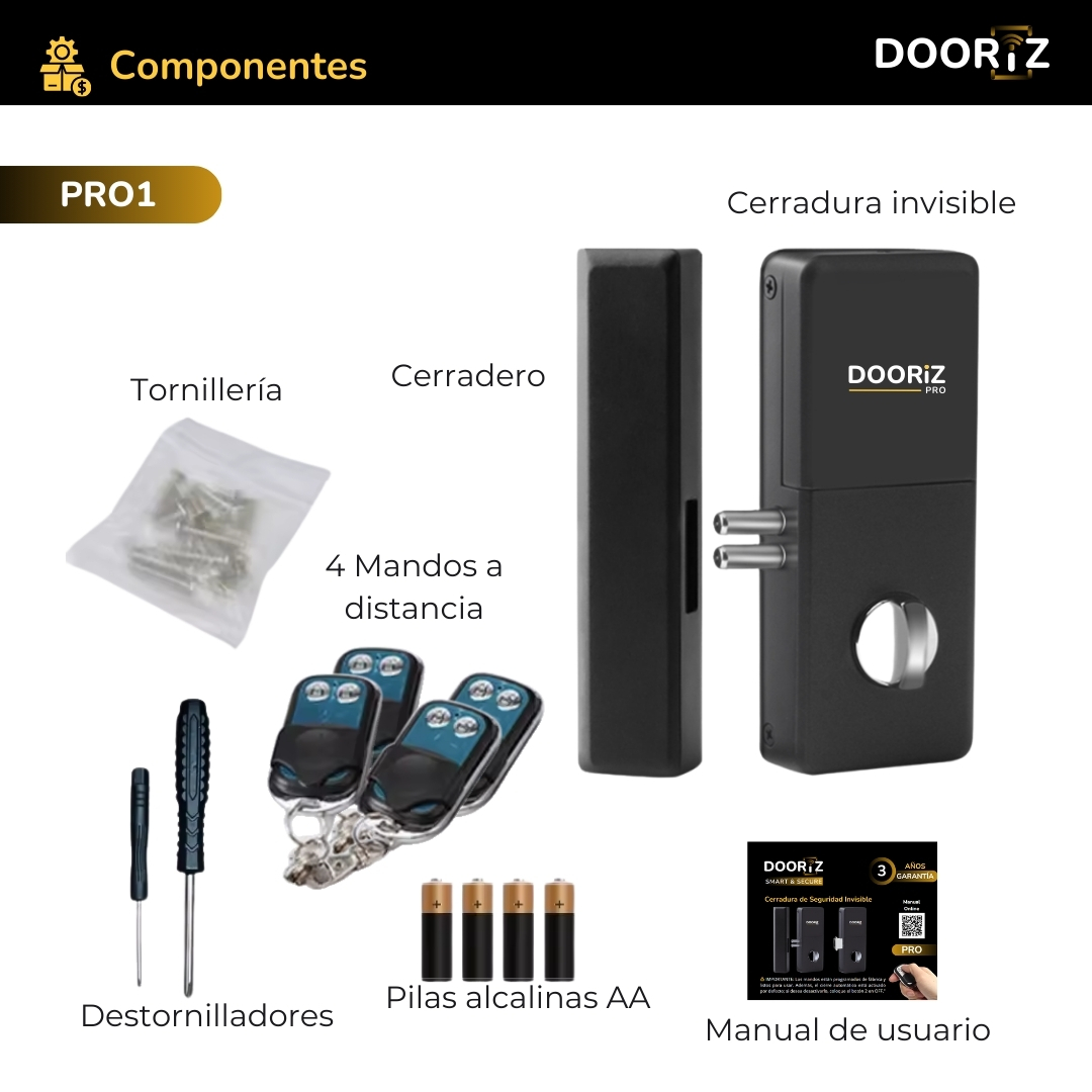 Dooriz PRO1 Cerradura invisible con 4 mandos a distancia y accesorios  de instalación, cierre horizontal