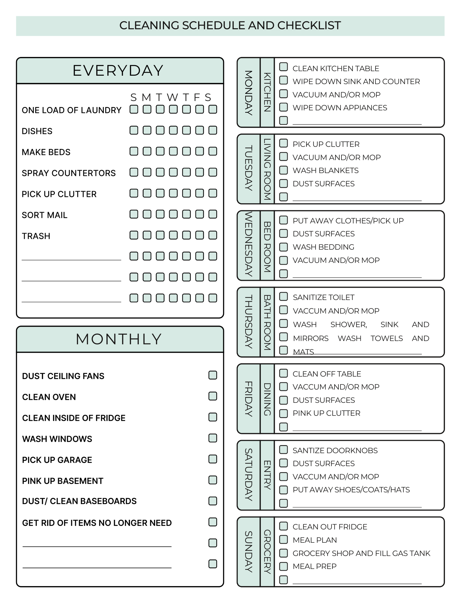 FREE Cleaning Schedule and Checklist