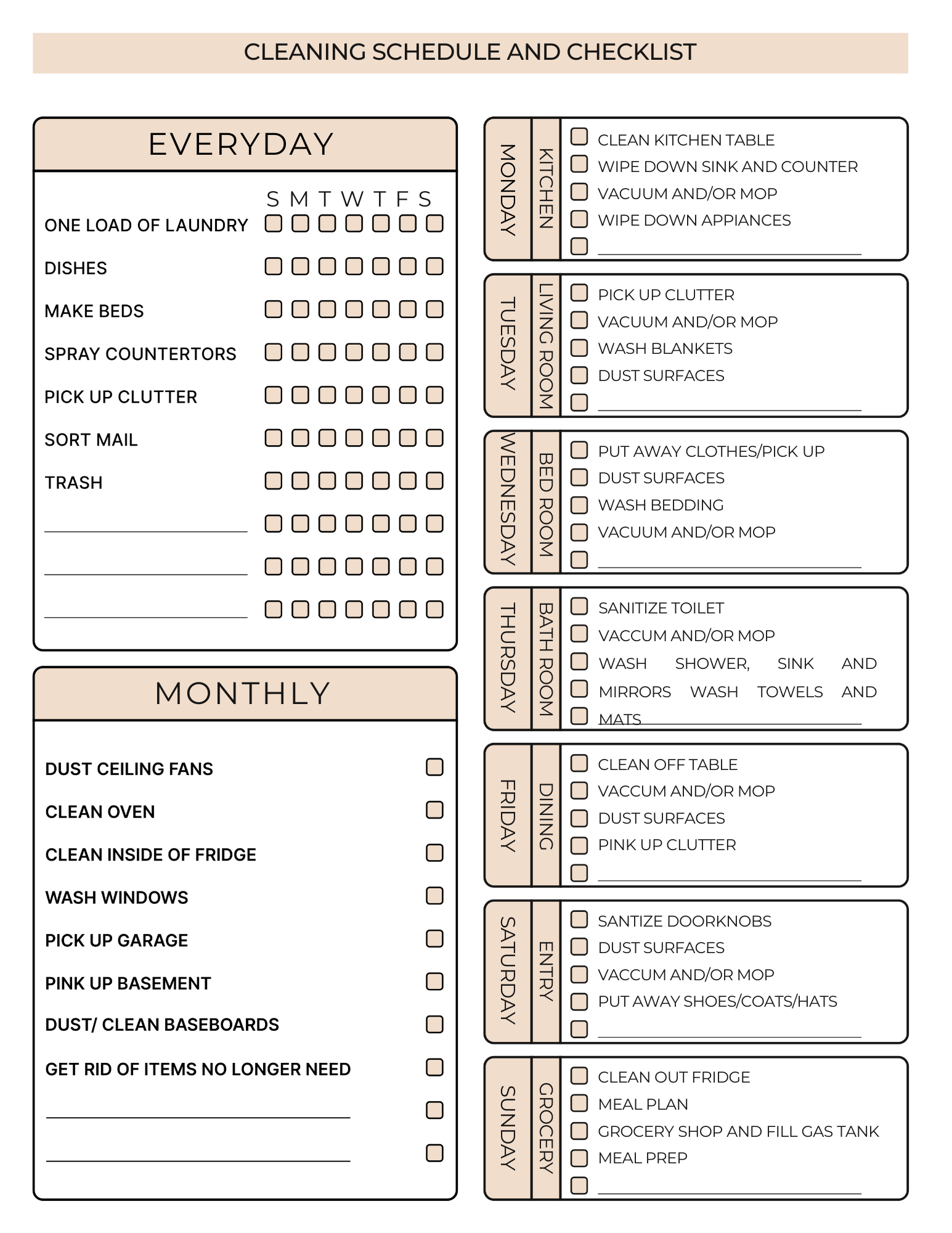 FREE Cleaning Schedule and Checklist