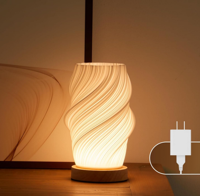  Lamp with Woodbase - Button Control Table Lamp for Bedroom 12 Way Dimmable Nightstand Lamp with PLA Lampshade for Living Room, Kids Room, College Dorm, Office (White-E, Medium)