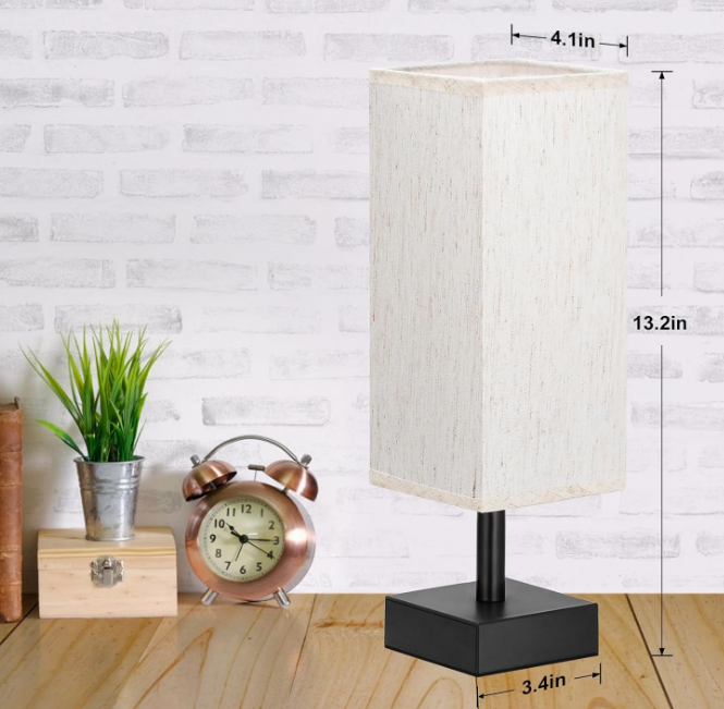 Table Lamp for Bedroom - Bedside Lamps for Nightstand, Minimalist Night Stand Light Lamp with Square Fabric Shade, Desk Reading Lamp for Kids Room Living Room Office Dorm