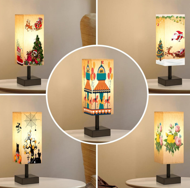 Table Lamp for Bedroom - Bedside Lamps for Nightstand, Minimalist Night Stand Light Lamp with Square Fabric Shade, Desk Reading Lamp for Kids Room Living Room Office Dorm