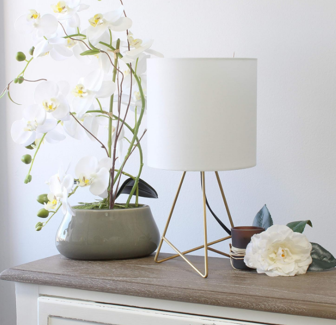 Designs LT2066-GDW 13.5" Down to the Wire Metal Table Lamp with Fabric Shade, Gold with White Shade
