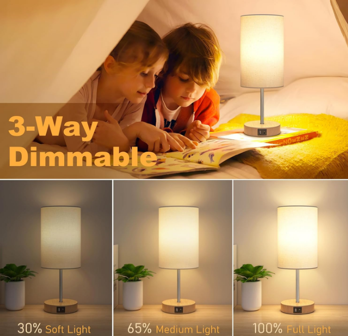 Table Lamp for Bedroom, 3 Way Dimmable Touch Lamp with Dual Charging Station, Small Bedside Lamps for Night Stands, Living Room, Office(LED Bulb Included)