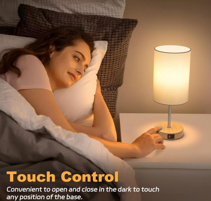 Table Lamp for Bedroom, 3 Way Dimmable Touch Lamp with Dual Charging Station, Small Bedside Lamps for Night Stands, Living Room, Office(LED Bulb Included)