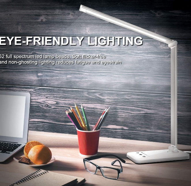 LED Desk Lamp Dimmable Table Lamp Reading Lamp with USB Charging Port, 5 Lighting Modes, Sensitive Control, 30/60 Minutes Auto-Off Timer, Eye-Caring Office Lamp