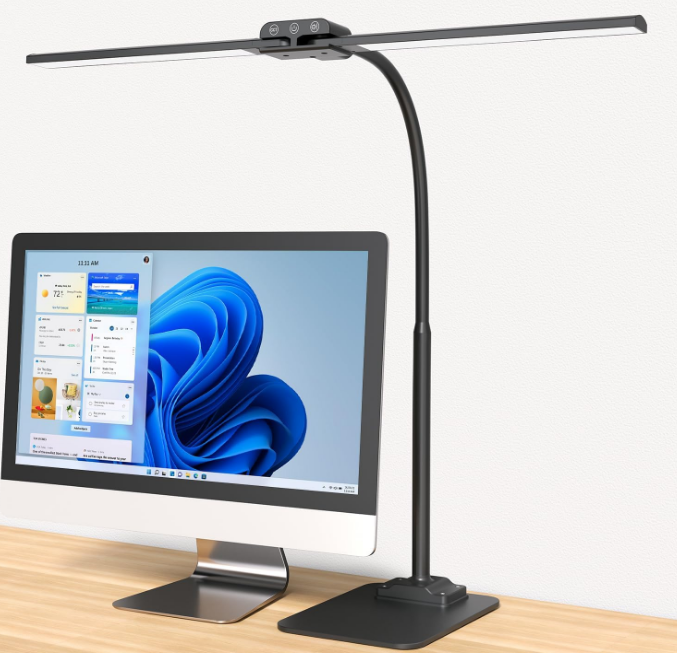 Desk Lamp Double Light: Bright Led Desk Lights for Home Office - Eye Care Reading Table Lamps with Base - Dimmable Desktop Lighting for Computer Monitor Study Drafting