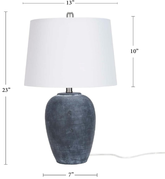 23" Black Vintage Distressed Ceramic Pot Table Lamp for Bedroom, Living Room, End Table, with White Tapered Drum Shade
